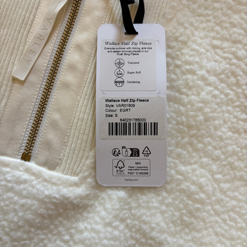 Varley Wallace Half Zip Fleece Pullover Egret White Small VAR01609 Borg Teddy - Picture 4 of 9